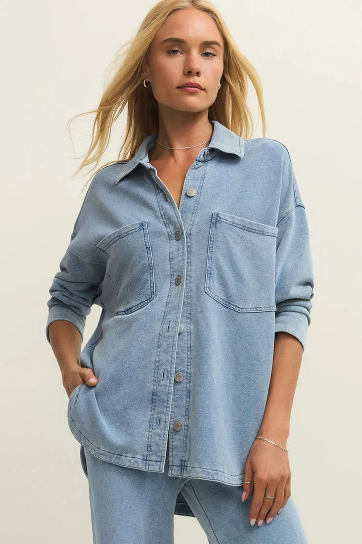 All Day Knit Denim Jacket - Ocean Air Indigo