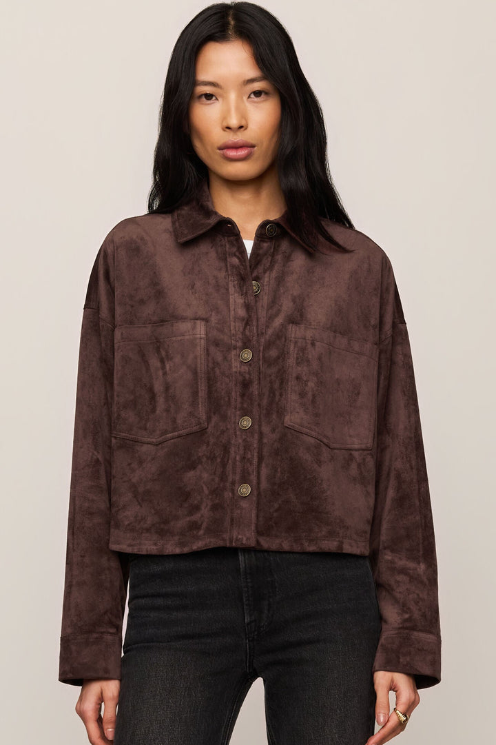 All Day Cropped Suede Jacket - Dark Chocolate