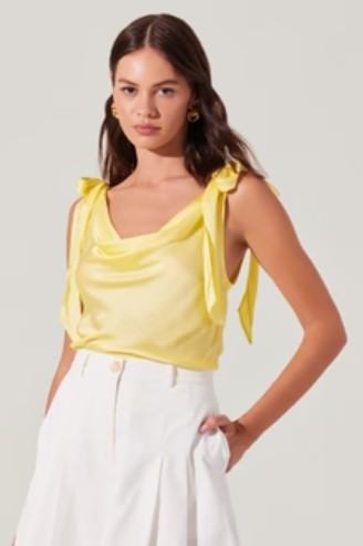 Andie Satin Cowl Neck Top - Lemon