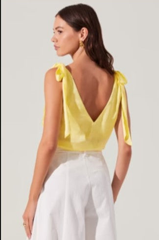 Andie Satin Cowl Neck Top - Lemon