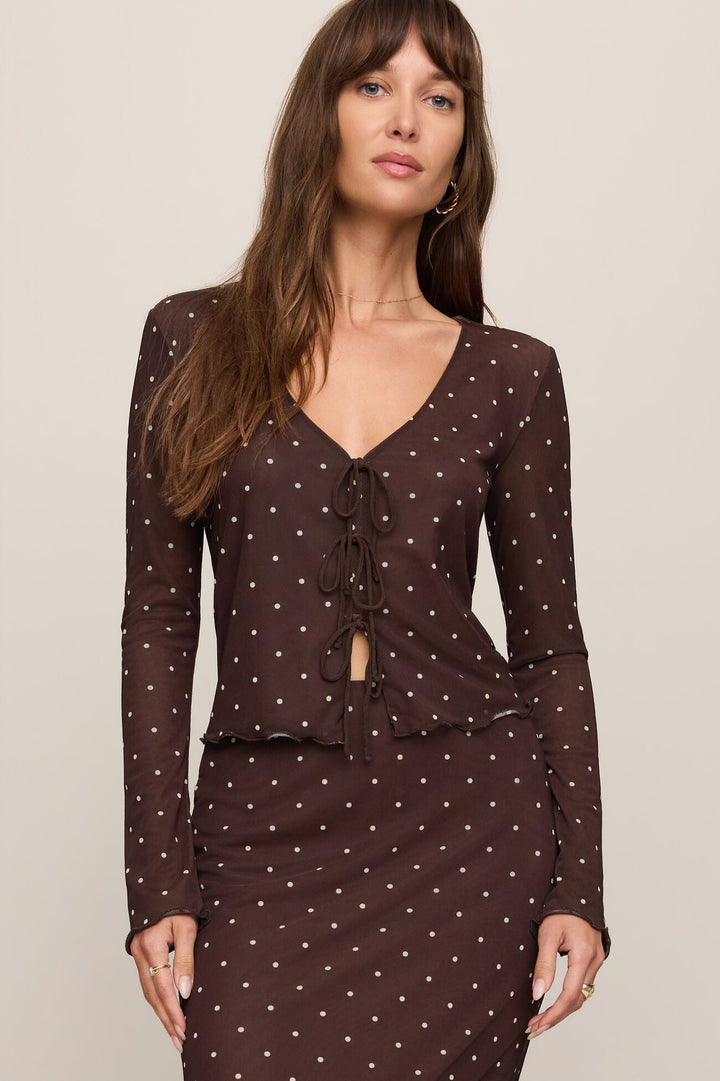 Amara Polka Dot Mesh Top - Dark Chocolate