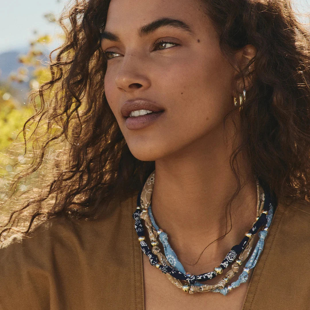 Paisley Bandana Knot Necklace- Gold/Navy
