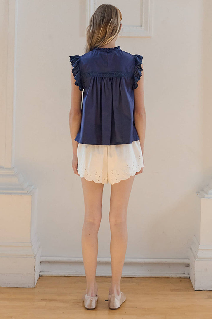 Lauren Lace Panel Blouse - Indigo Blue