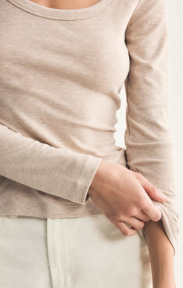 Second Skin Scoop Neck Top  - Oatmeal Heather
