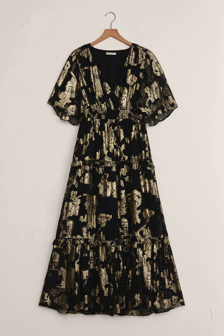 Kiera Jacquard Maxi Dress - Black