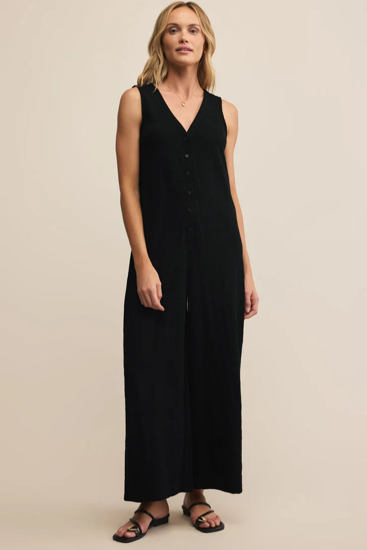 Solace Textured Slub Jumpsuit - Black