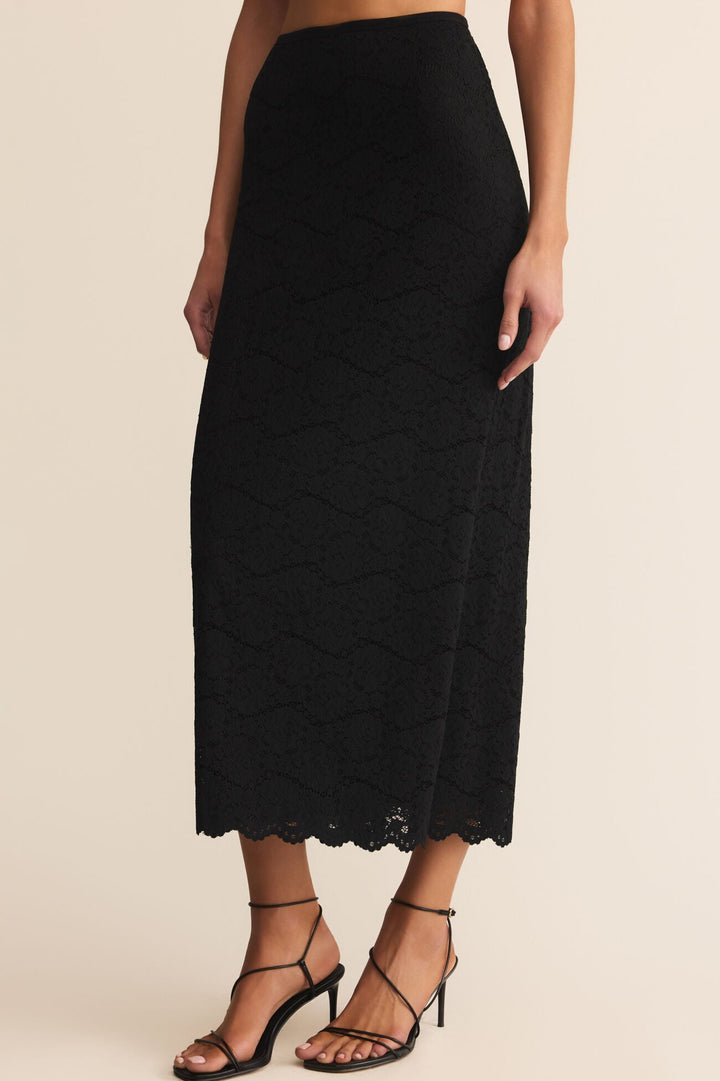 Via Lace Midi Skirt - Black