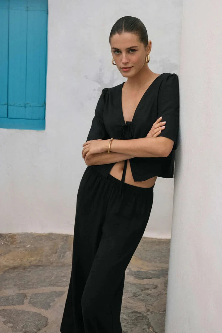 La Belle Linen Top - Black