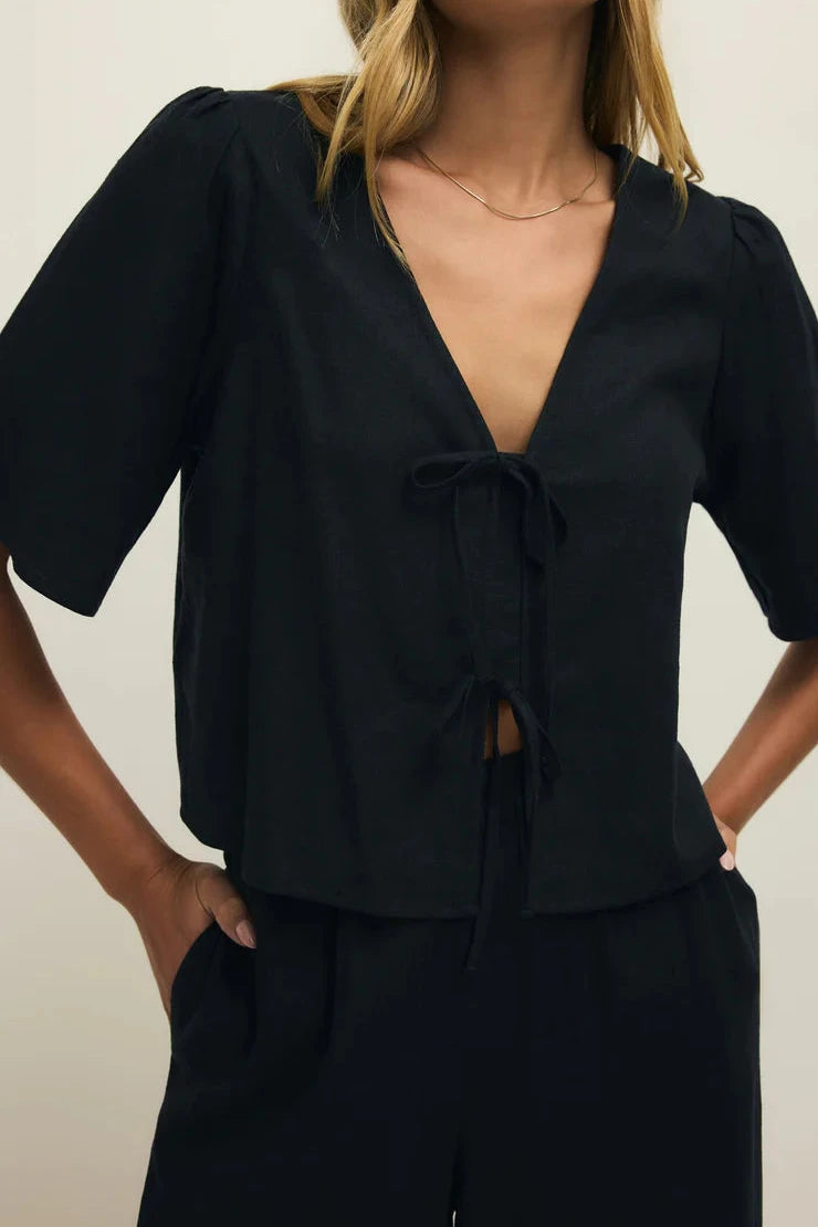 La Belle Linen Top - Black