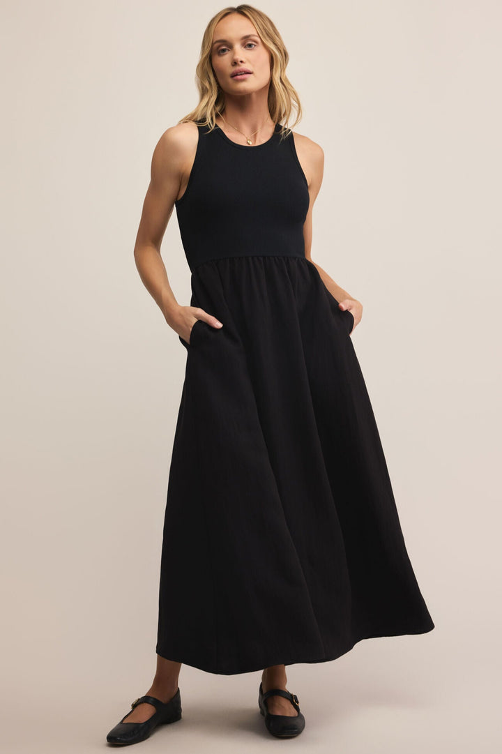 Charlotte Rib Midi Dress - Black