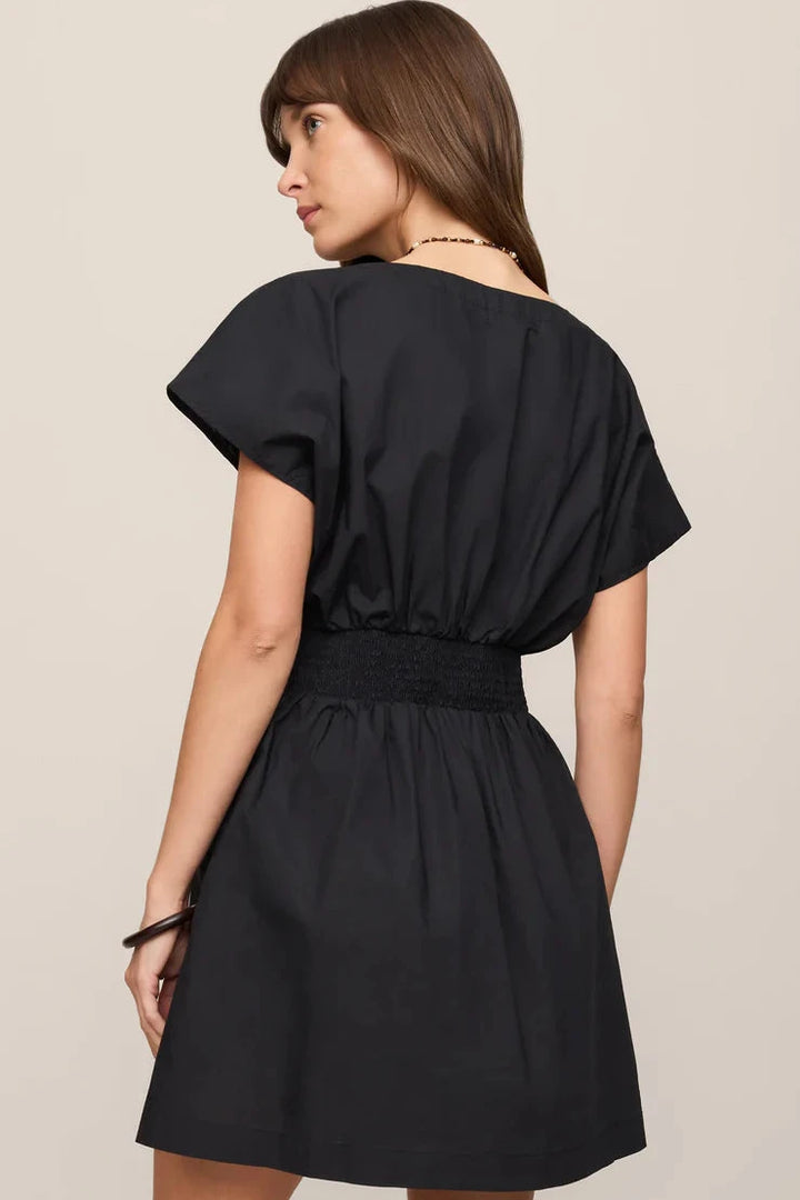 Black button-front poplin mini dress