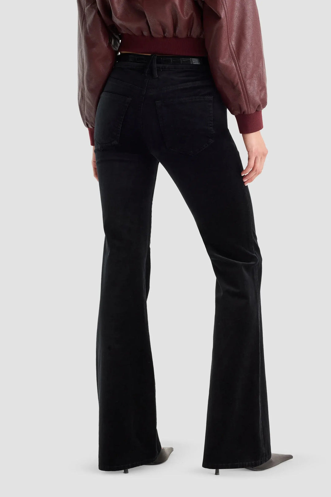 Good Legs Velvet High Rise Flared Jeans - Black