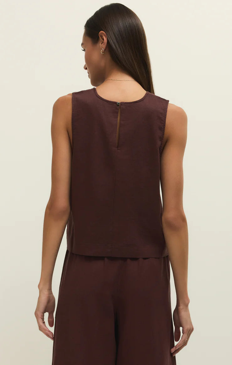 Sloane Linen Tank - Chocolate Cherry