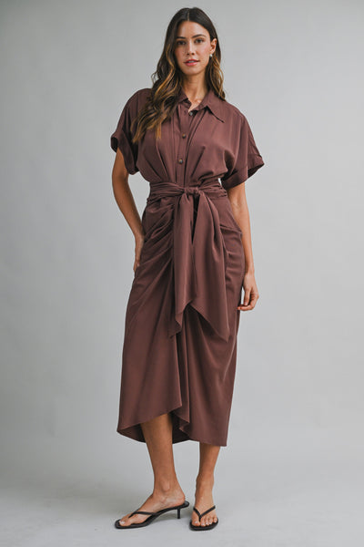 Ava Button Down Tencel Dress - Chocolate