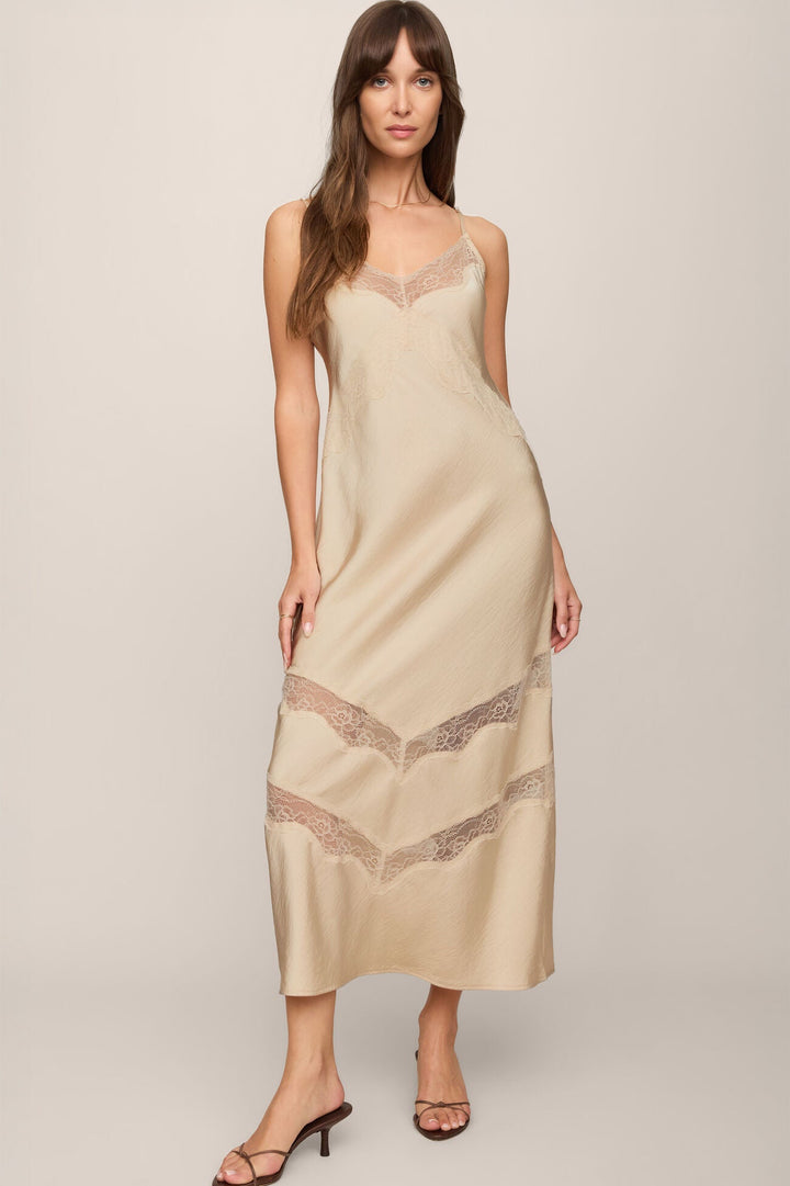 Bruna Lace Inset Midi Dress - Chalk
