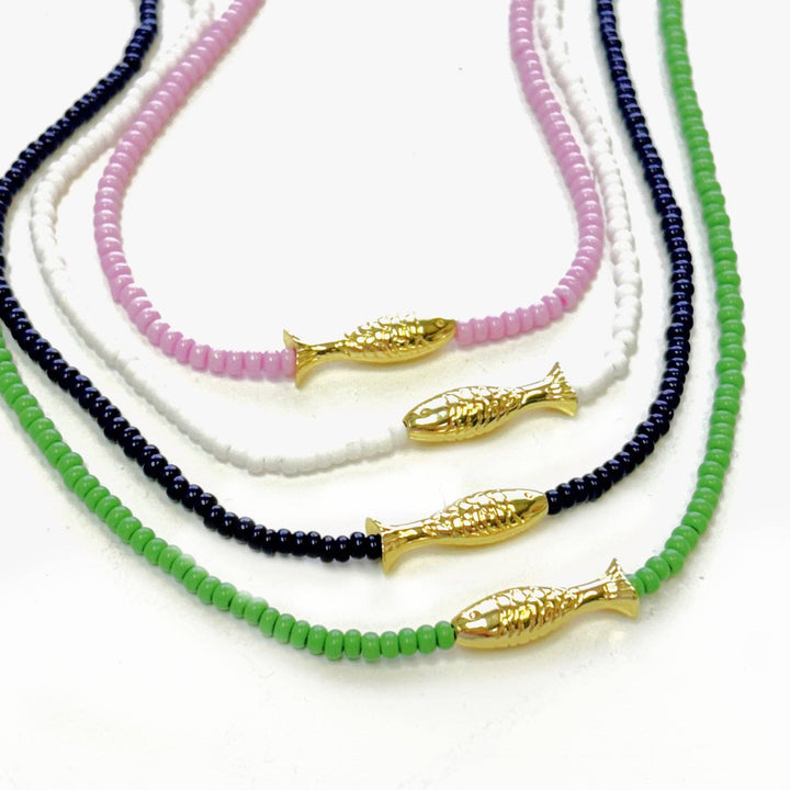 Lucky Fish Beaded Necklace: Kelly Green
