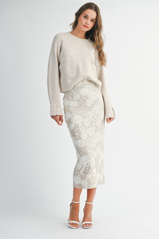 Ellie Sequin Midi Skirt - Champagne