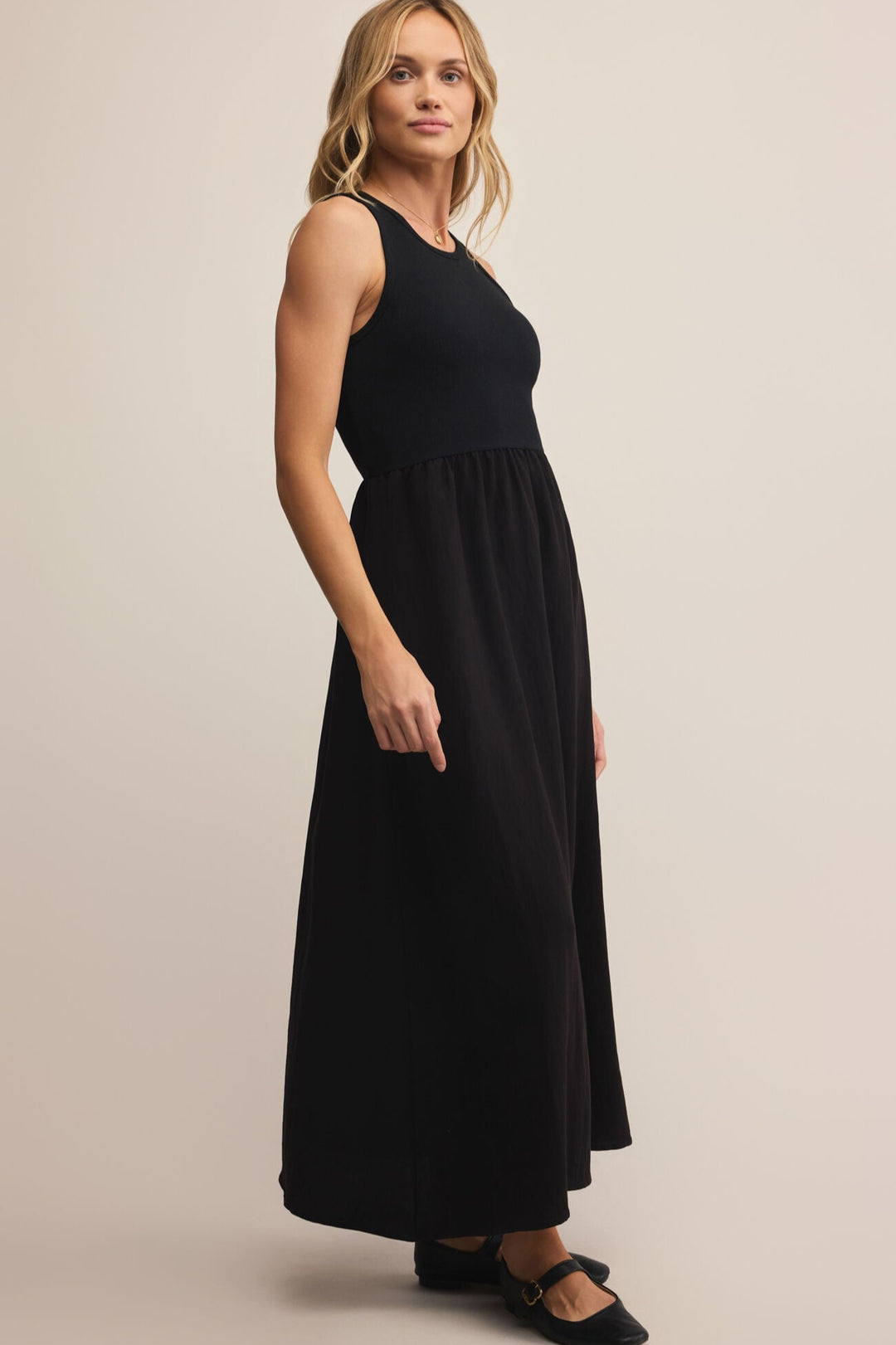 Charlotte Rib Midi Dress - Black