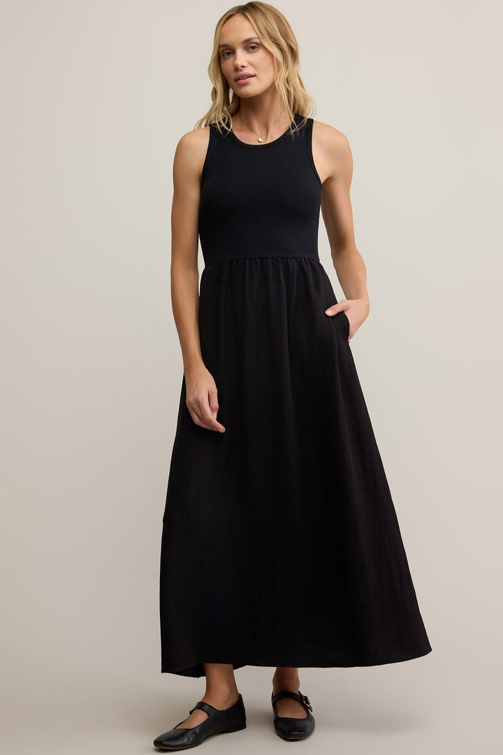 Charlotte Rib Midi Dress - Black