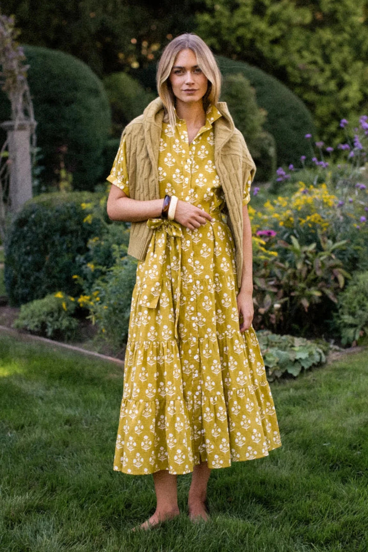 Liz Short Sleeve Shirt Dress - Chartreuse