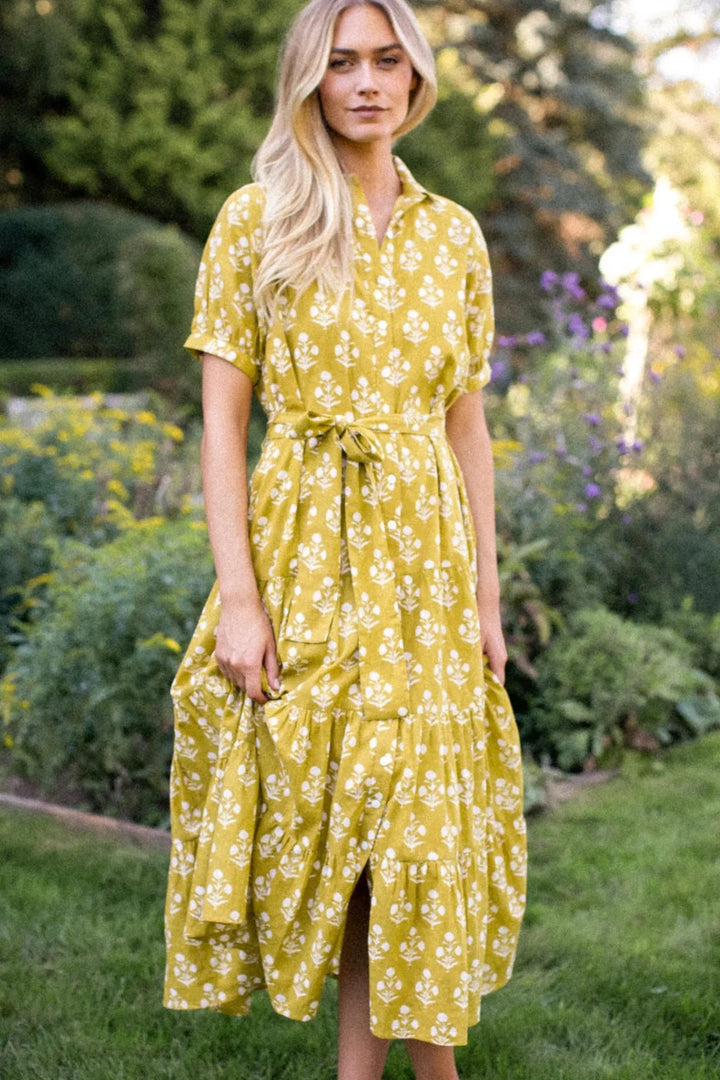 Liz Short Sleeve Shirt Dress - Chartreuse