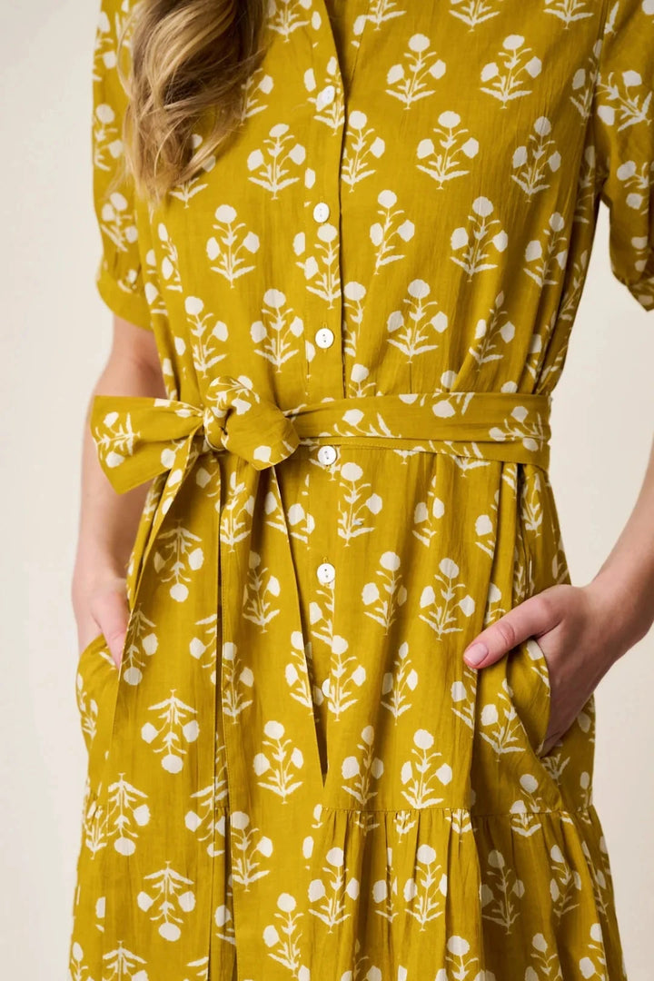 Liz Short Sleeve Shirt Dress - Chartreuse