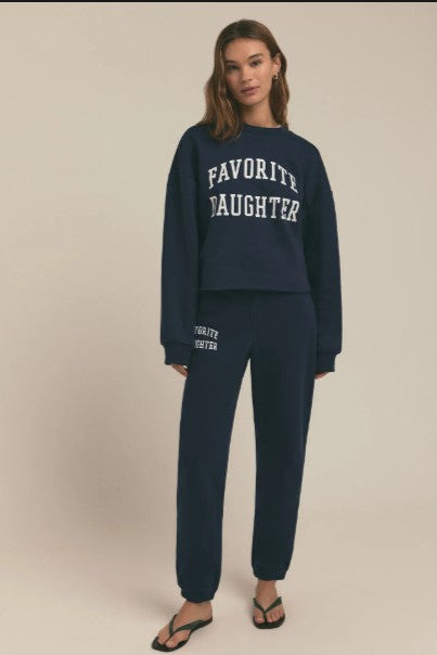 Cropped Collegiate Sweatshirt - Navy/White
