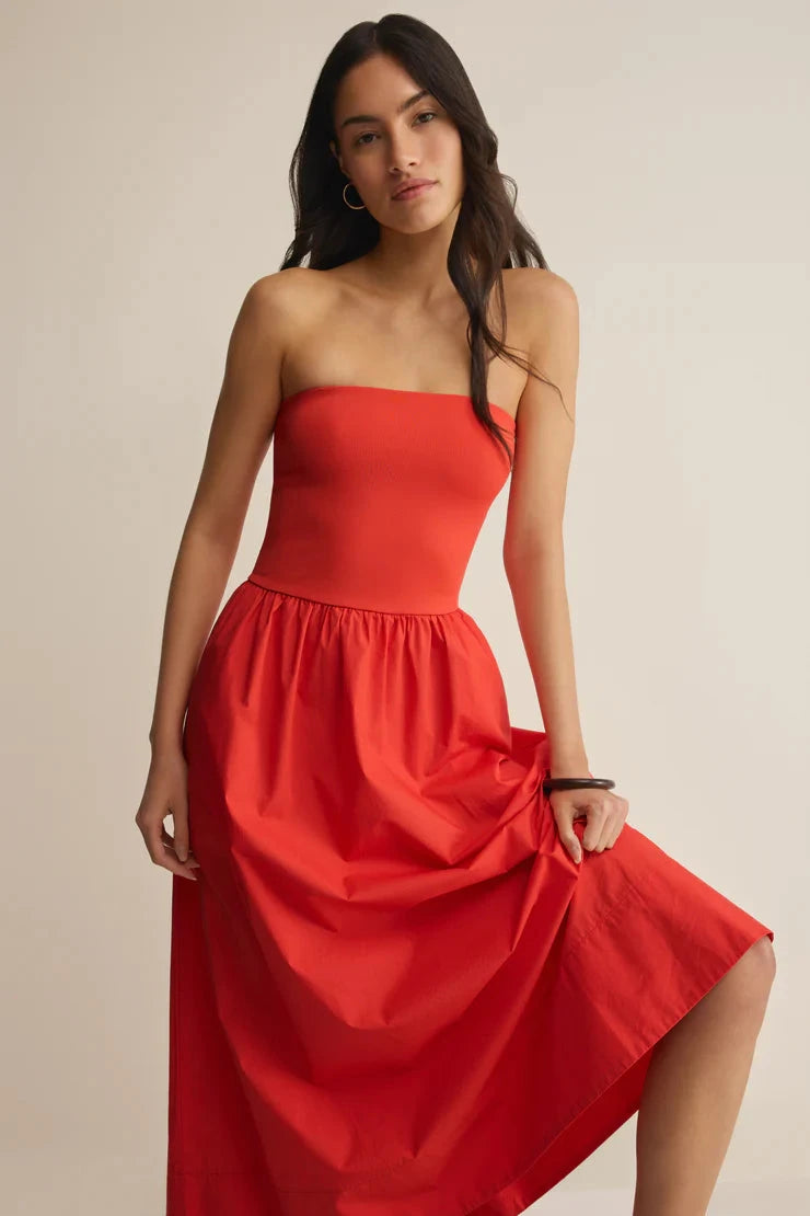Sunsought Strapless Midi Dress - Lychee