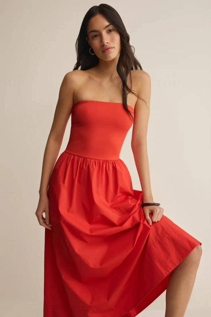 Sunsought Strapless Midi Dress - Lychee