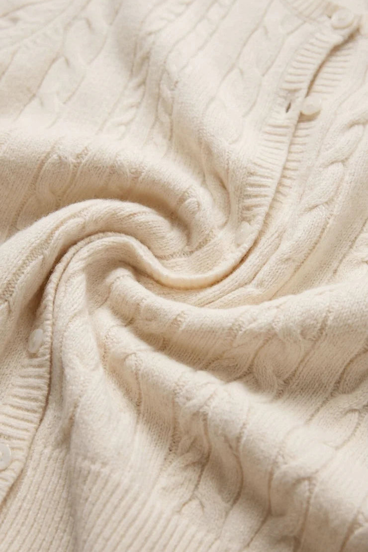 Cotton blend short sleeve cardigan in ivory - knit detail