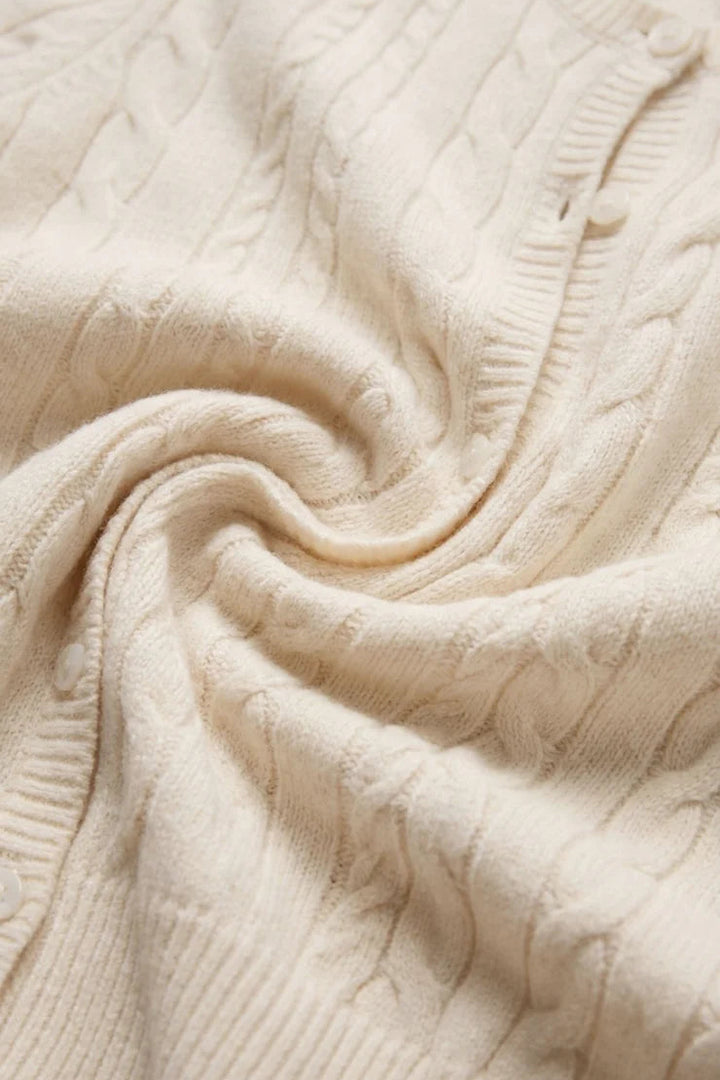 Cotton blend short sleeve cardigan in ivory - knit detail