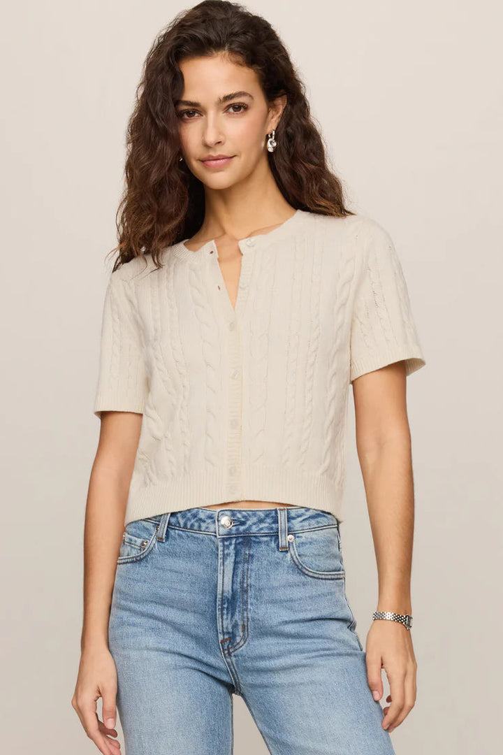 Z Supply Cera short sleeve cable knit cardigan in Cloud ivory