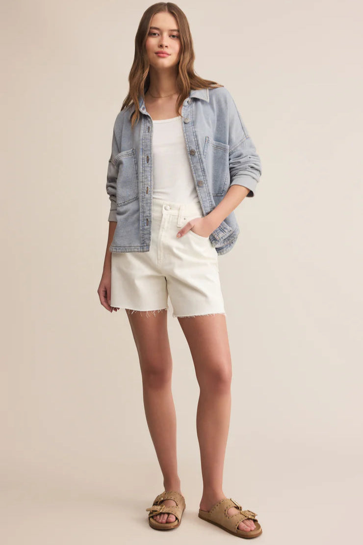 All Day Cropped Knit Jacket - Washed Indigo