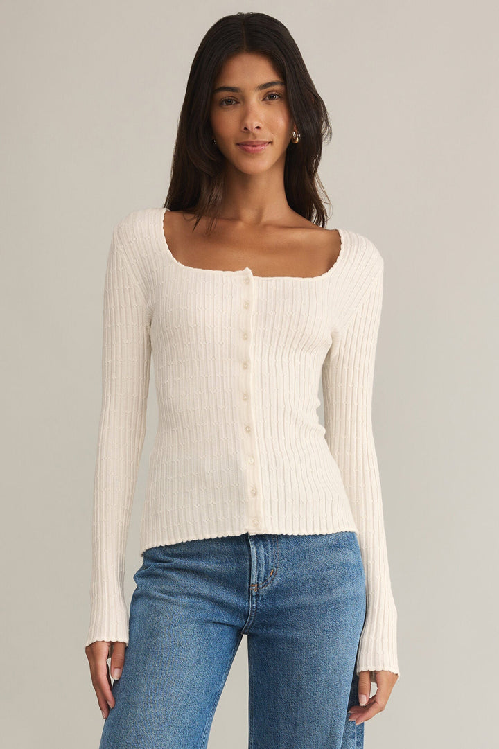 Emelie Button Up Sweater - Sea Salt