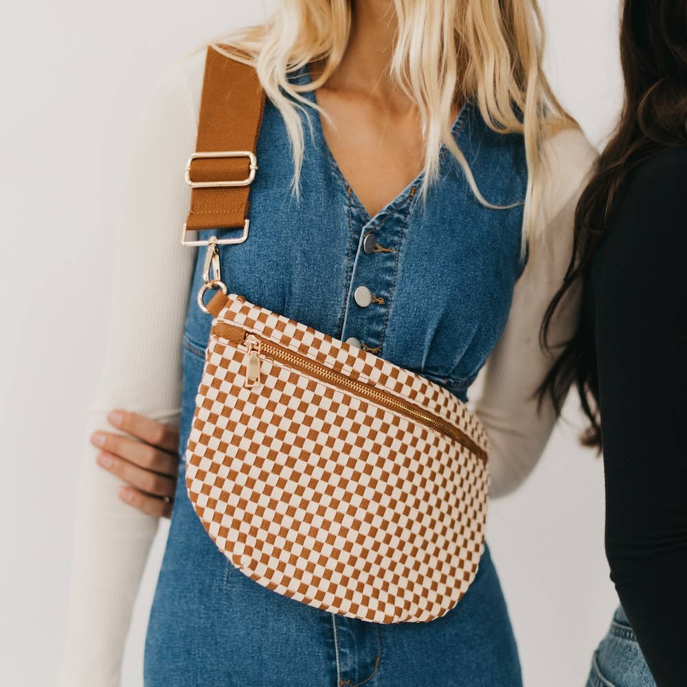 Keara Woven Crossbody Checkered - Tan