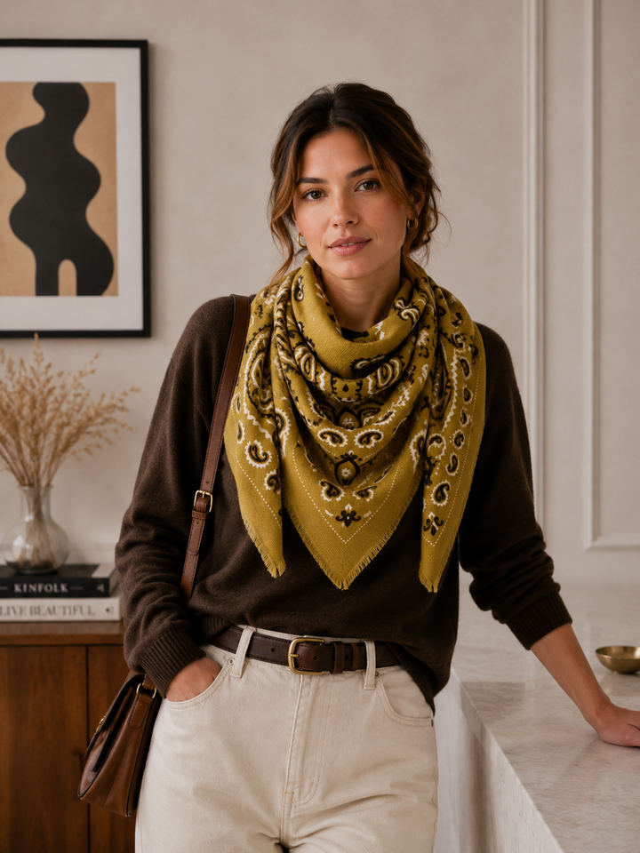 K21 Large Woolen Square Bandana: Khaki