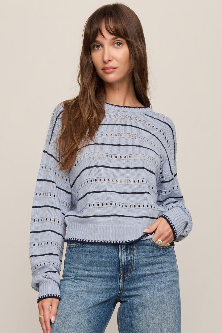 Z Supply Darby pointelle stripe sweater in Skyline blue