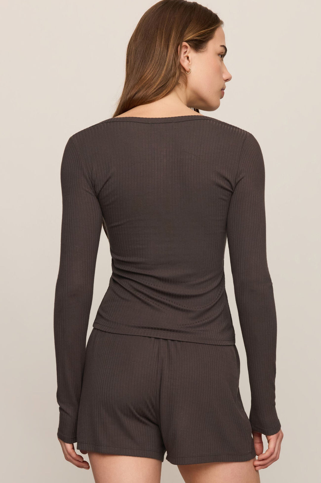 Just Right Rib LS Top - Cocoa Bean