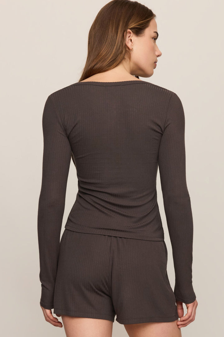 Just Right Rib LS Top - Cocoa Bean