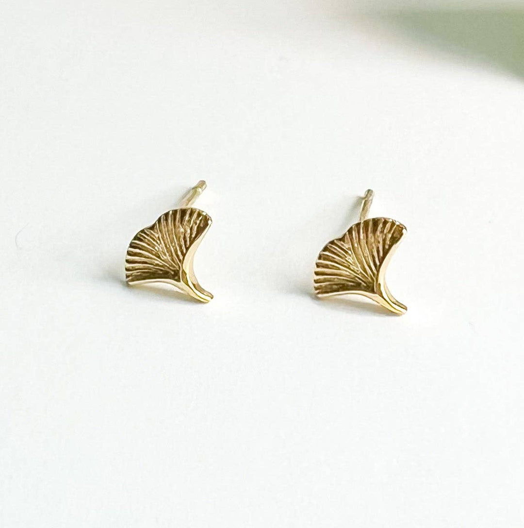 Gold Ginkgo Stud Earrings