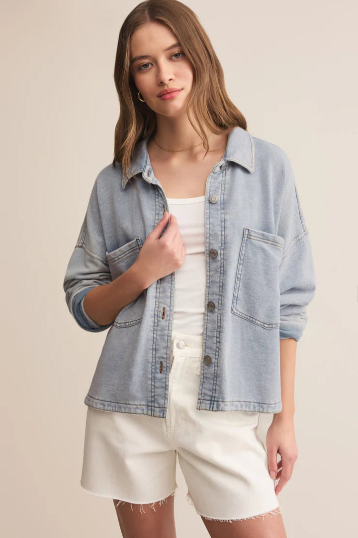 All Day Cropped Knit Jacket - Washed Indigo