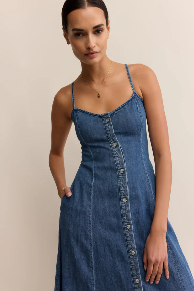 angel eyes denim midi dress Z Supply Angel Eyes Denim Midi Dress Medium Indigo