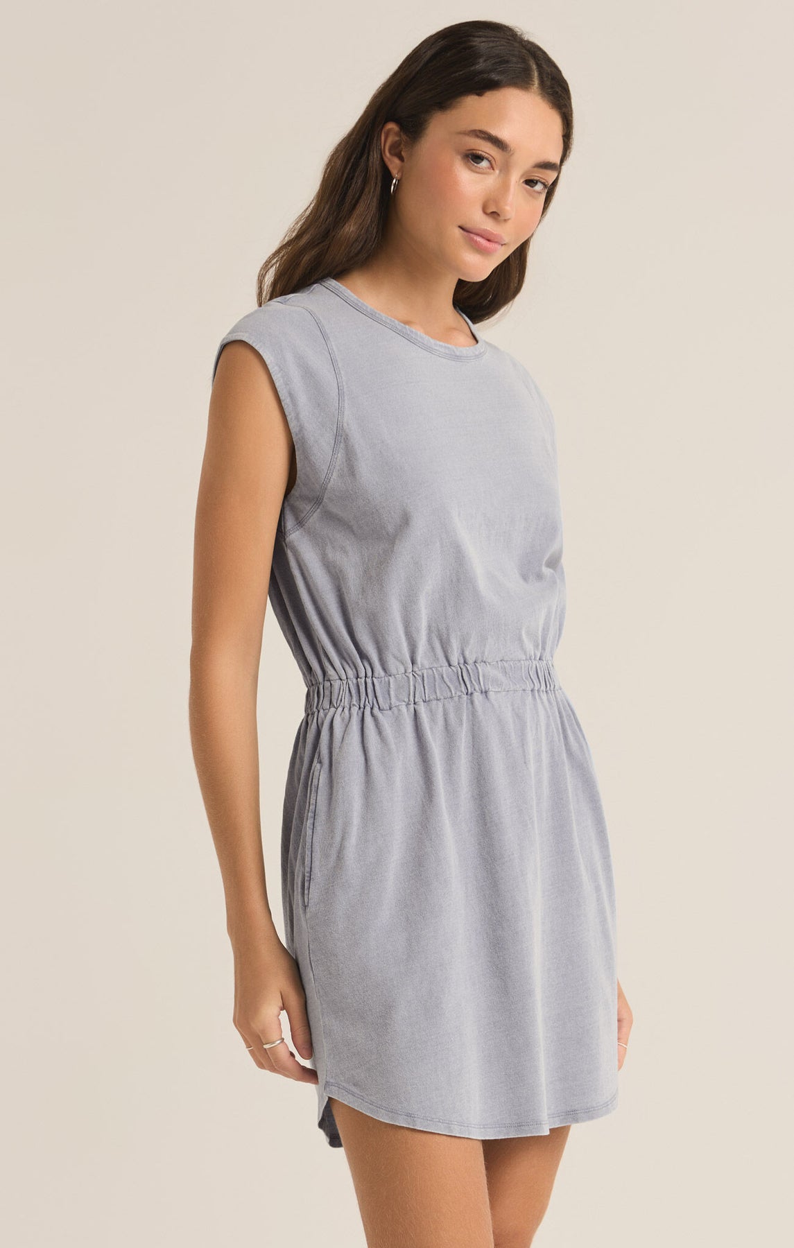 Vibes Don’t Lie Sleeveless Mini Dress (Grey/Denim)