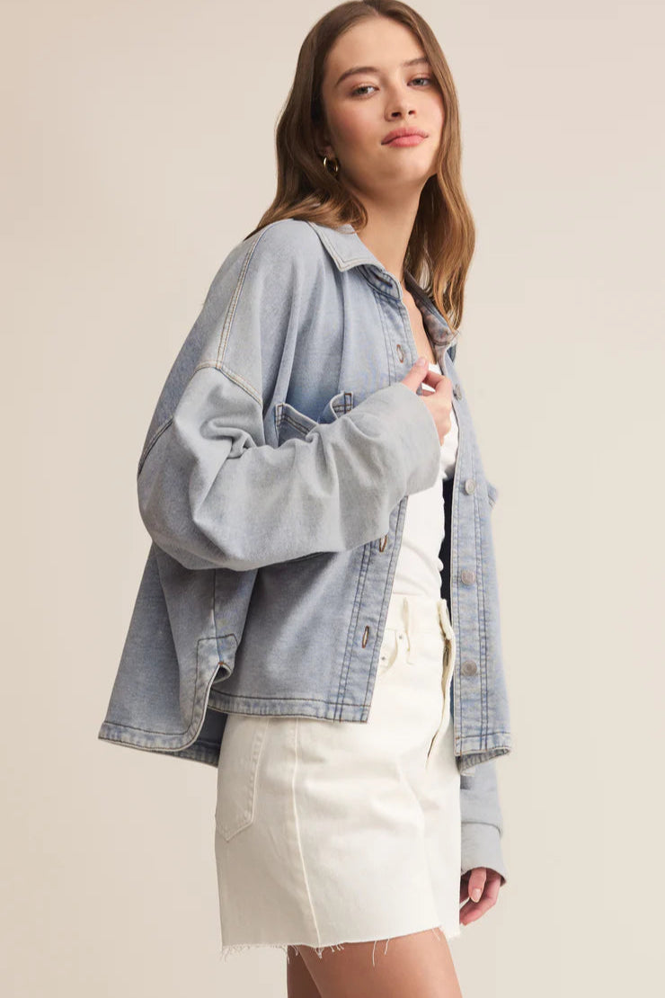 All Day Cropped Knit Jacket - Washed Indigo