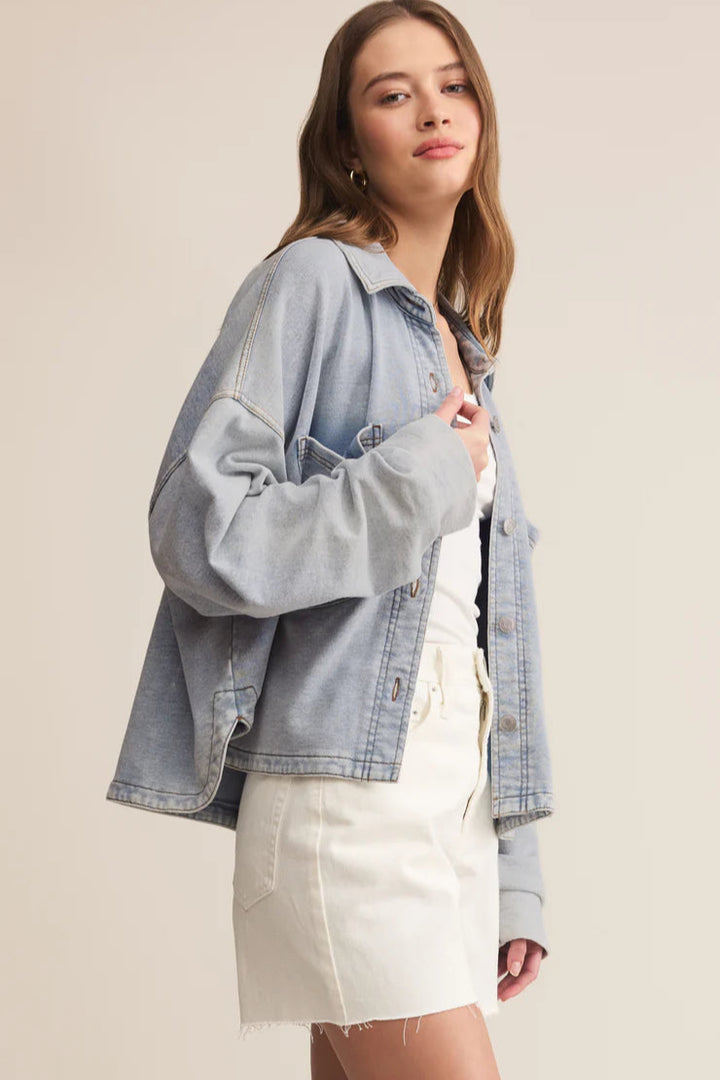 All Day Cropped Knit Jacket - Washed Indigo
