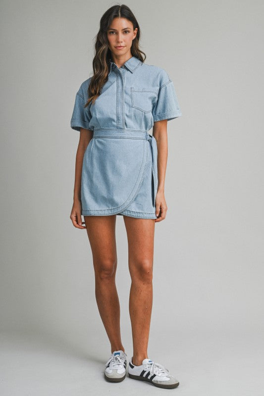 Cora Denim Wrap-style Mini Dress