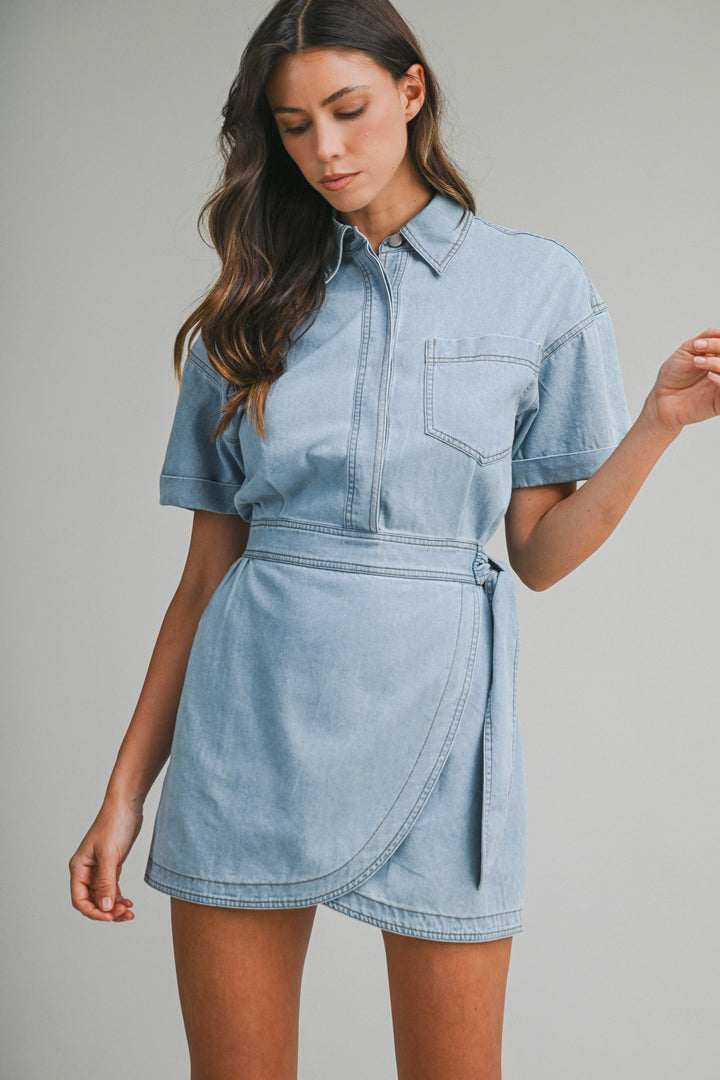Cora Denim Wrap-style Mini Dress