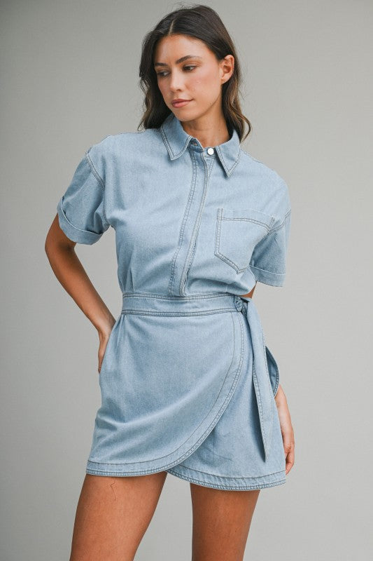 Cora Denim Wrap-style Mini Dress