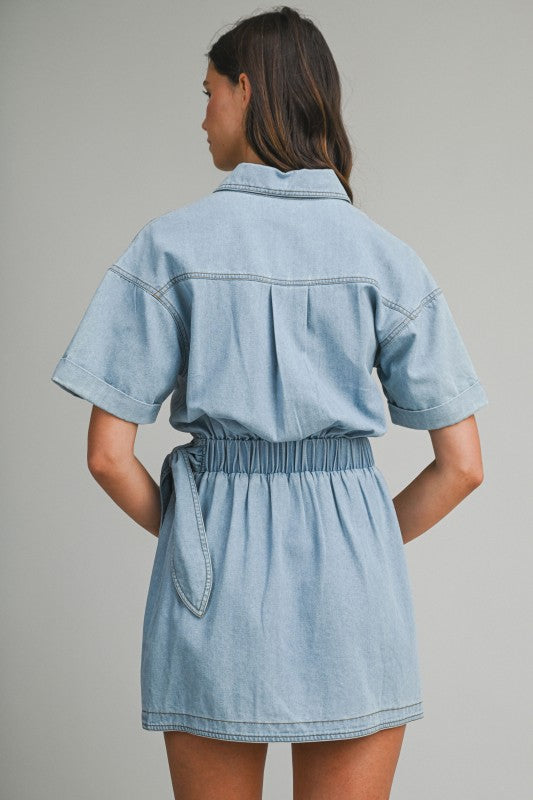 Cora Denim Wrap-style Mini Dress
