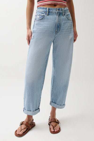Donny Rolled Hem Boyfriend Jeans - Old Blue